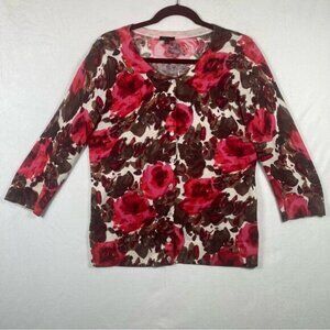 Talbots Floral Button Front Cardigan Size Medium